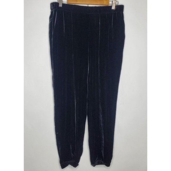 Eileen Fisher Womens Black Velvet Silk Pull On Jogger Pants Size S Elastic Waist - Picture 1 of 8